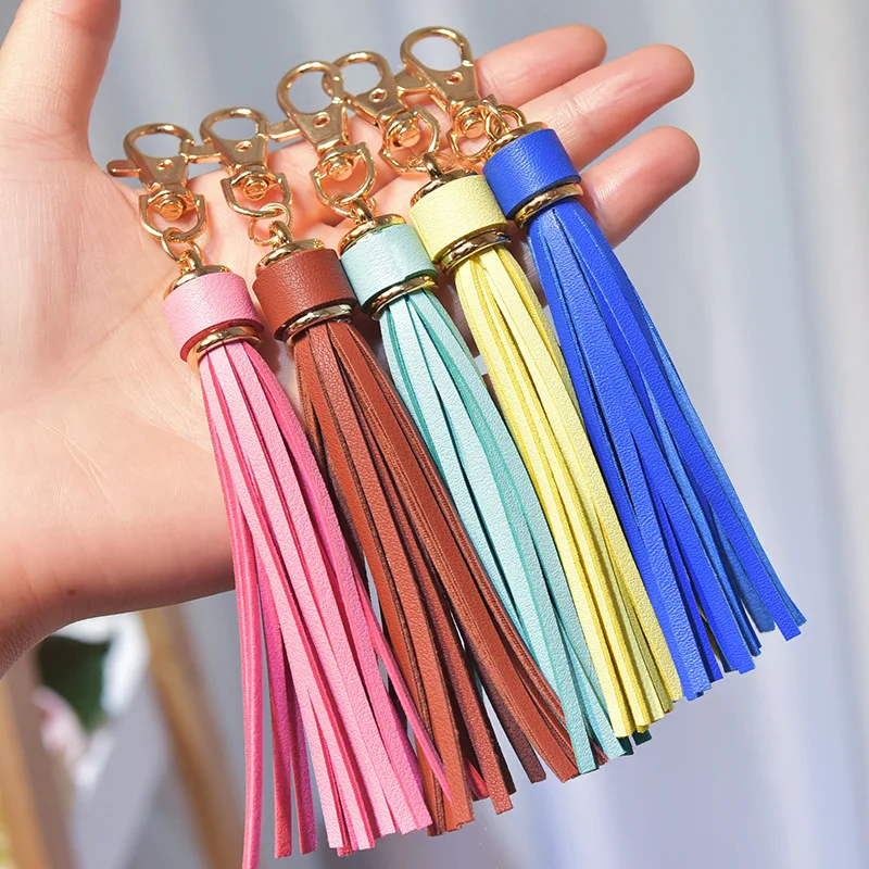 Bags Tassel KeyChain Women Cute Tassel Hanging Pendant PU Leather Tassels Bag Accessories Car KeyRing Ornaments Jewelry Trinket