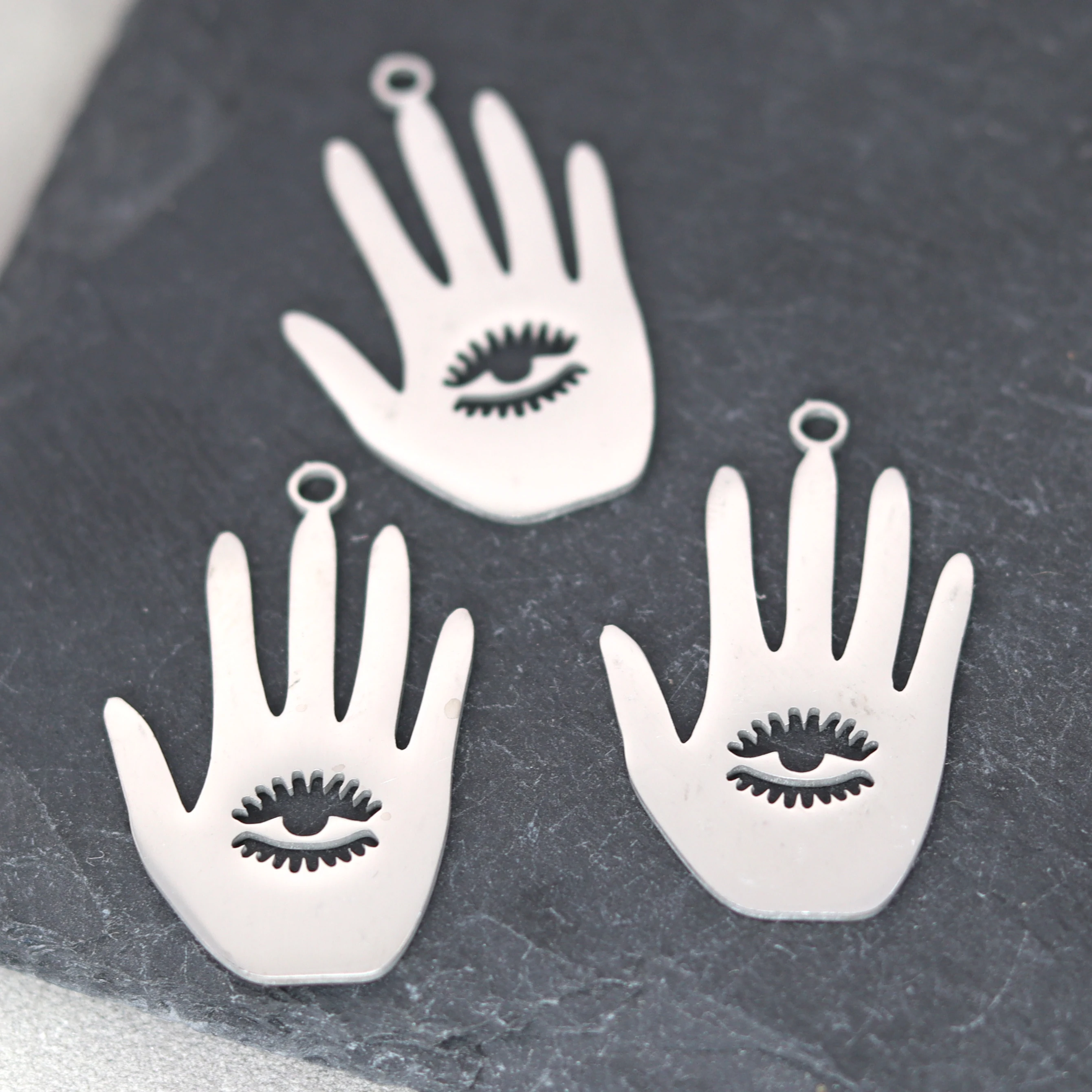 3pcs Devil's Hand Charms DIY Craft Tassels Earrings Necklace Stainless Steel Pendant  for Jewelry Making Devil's eye Accessories