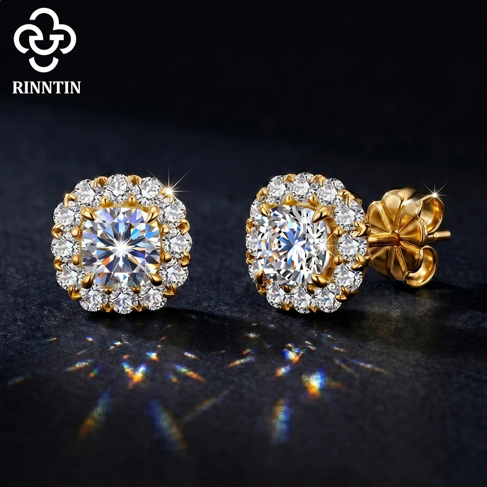 

Rinntin 925 Sterling Silver Luxury D Color Moissanite Diamond Stud Earrings for Women Simple Wedding Moissanite Jewelry MOE26