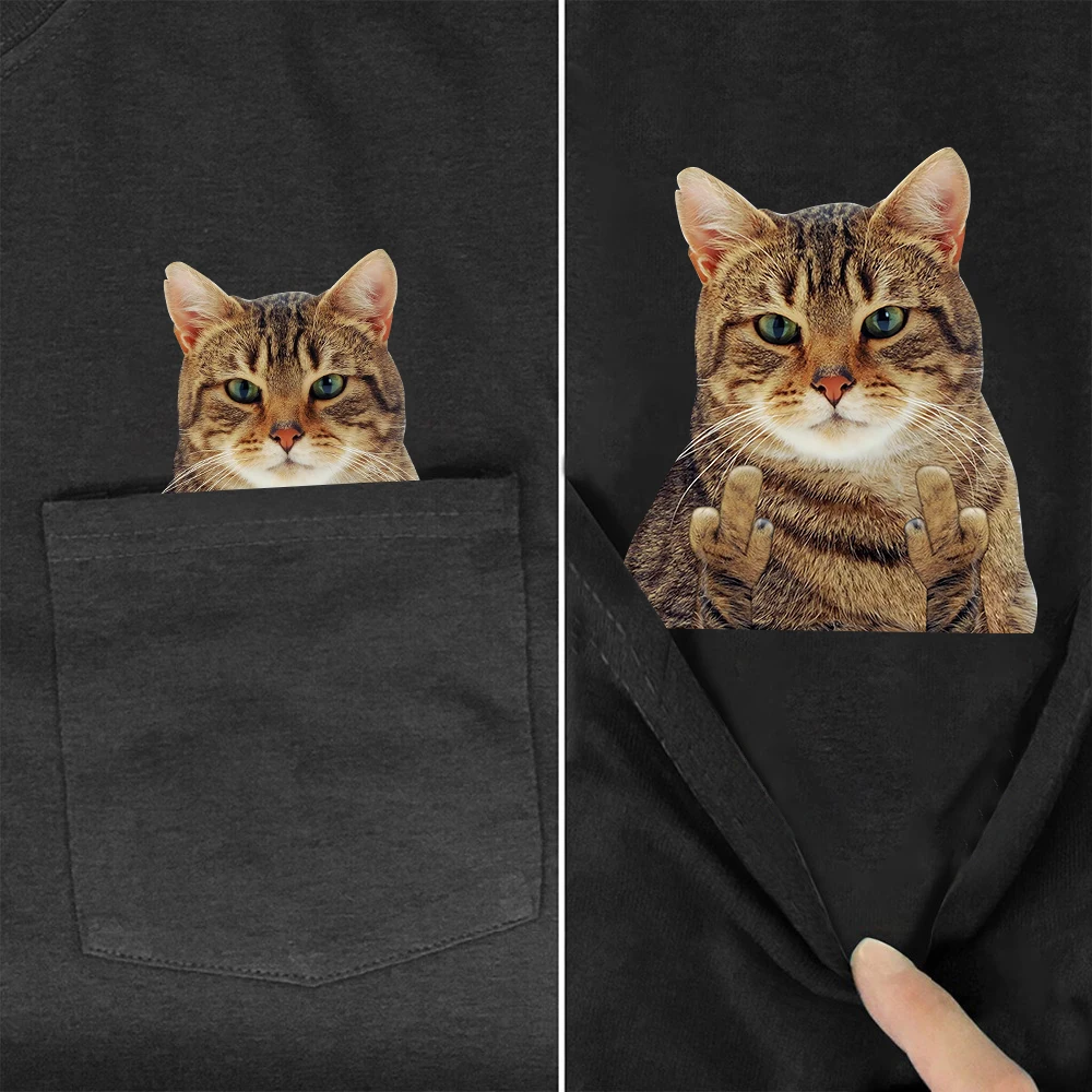 CLOOCL Tiere Baumwolle T-shirts Tiger Katze Doppel Mittelfinger Tasche T-Shirt Erwachsene Teenager Sommer Kurzarm Shirts Tops