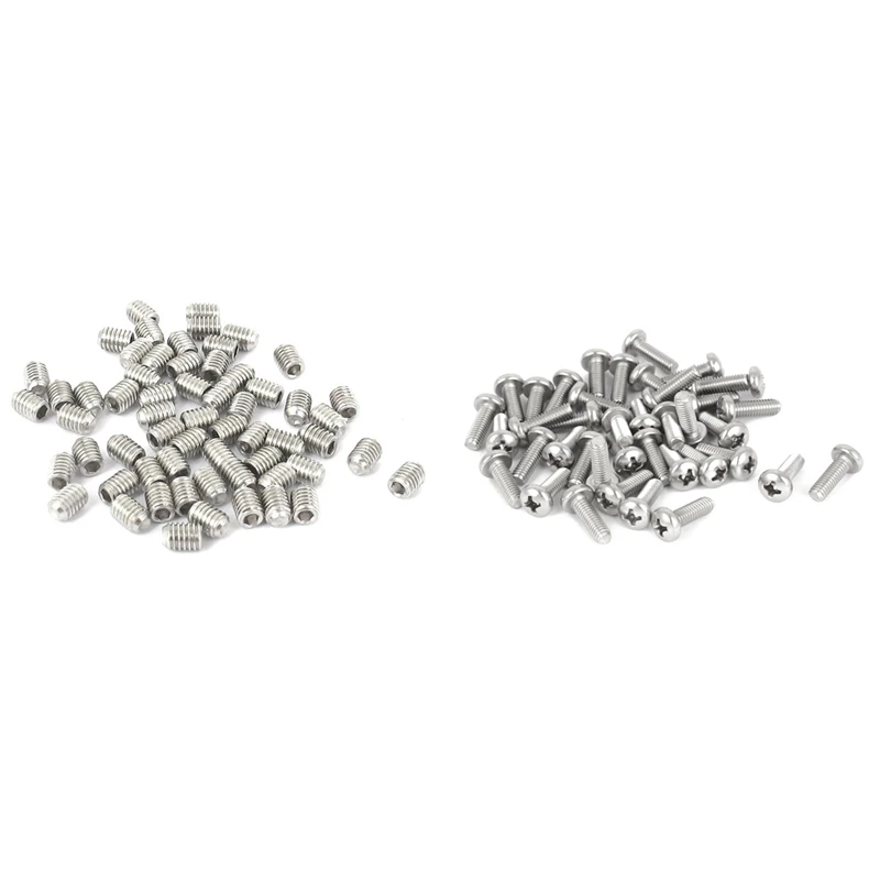 60Pcs M2x4mm Phillips Round Head Screws Bolt With 50Pcs M3x4mm Hex Socket Set Cap Point Grub Screws