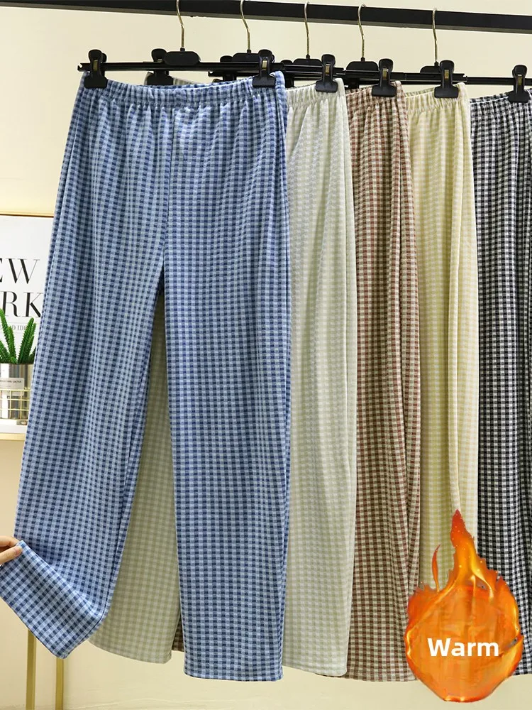 

Men's Thiened Fce Plaid Long Pants Winter Warm Spwear Home Leisure Pants Large Size Loose Fit Casual Trousers