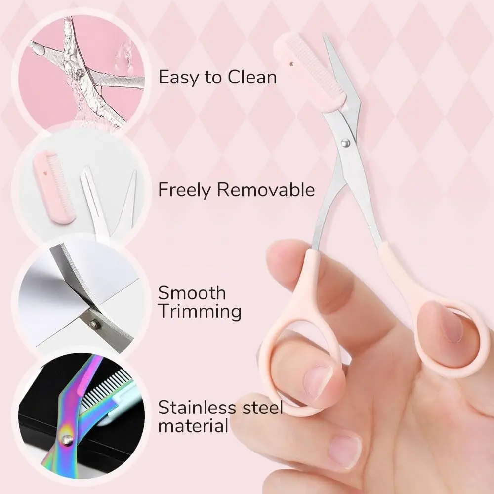 2PCS New with Comb Eyebrow Trimmer Scissor Makeup Tool Non-Slip Eyebrow Scissors with Comb High Quality Eyebrow Scissors Makeup