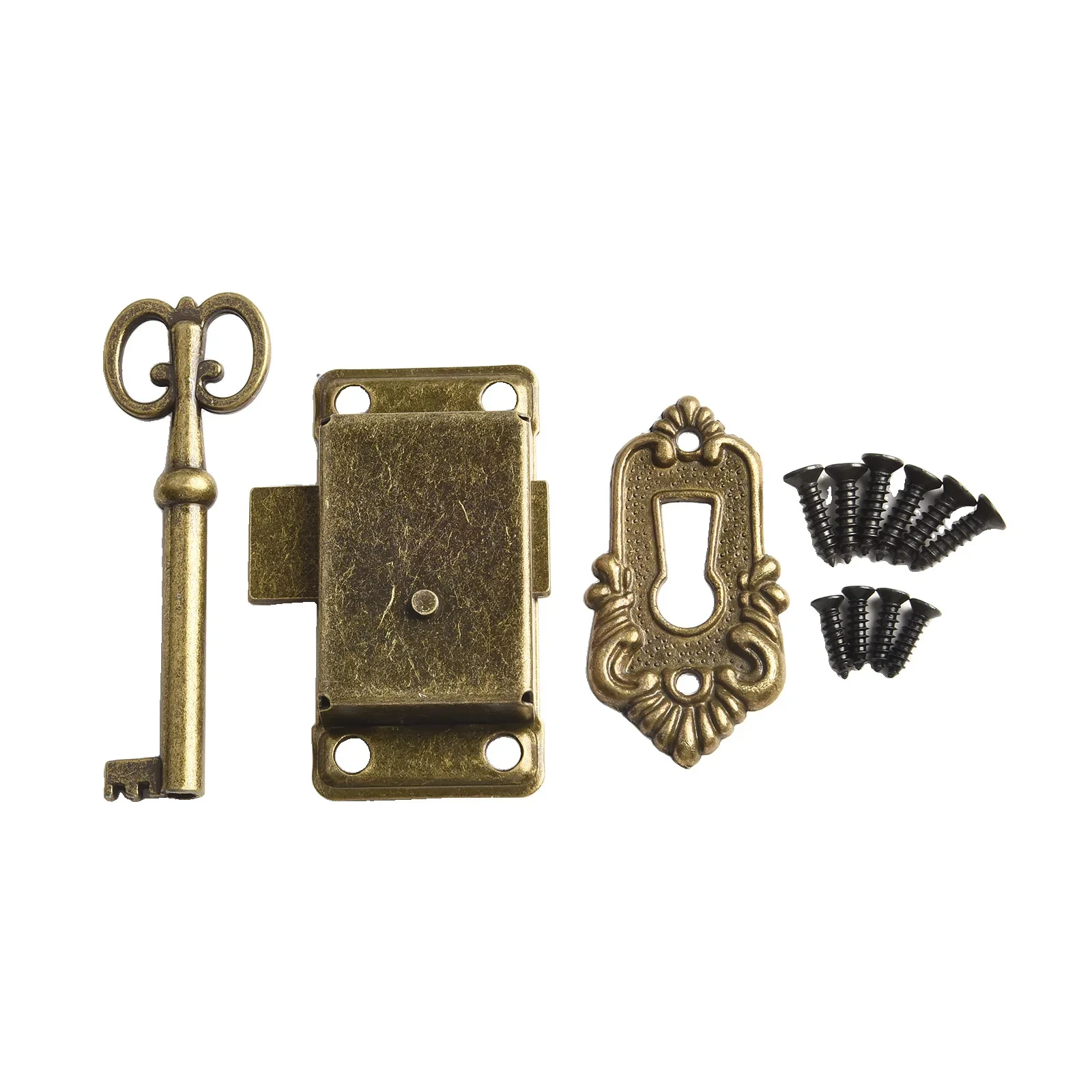 Three-piece Bolt Set With Key Antique Door Lock Drawer Jewelry Box Cabinet Wardrobe Cupboard Door Lock Hardware Locks Retro