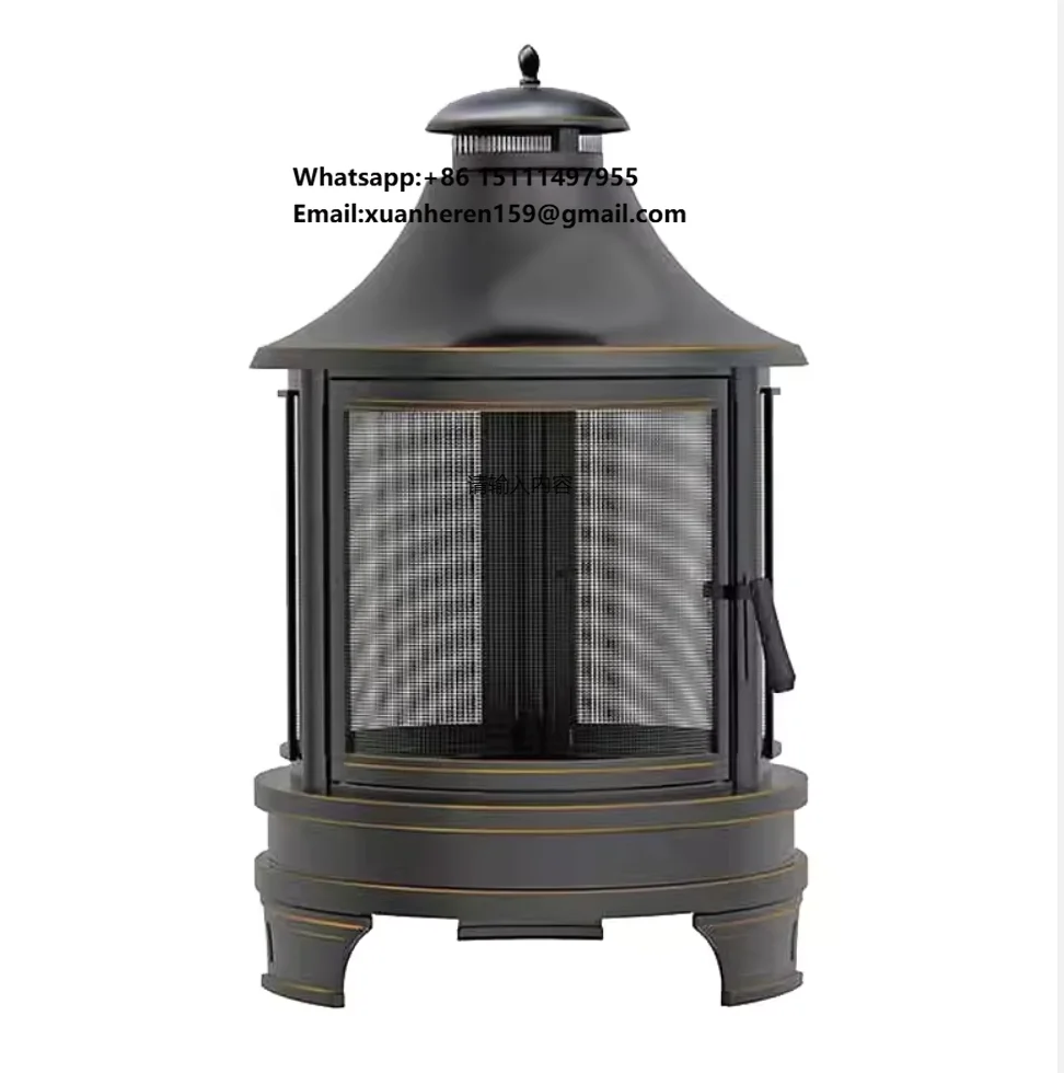 

Outdoor Cast Iron Charcoal/Wood Burning Stove with Rain Cover and Switchable Chimney for Courtyard Patio & Garden Terrace
