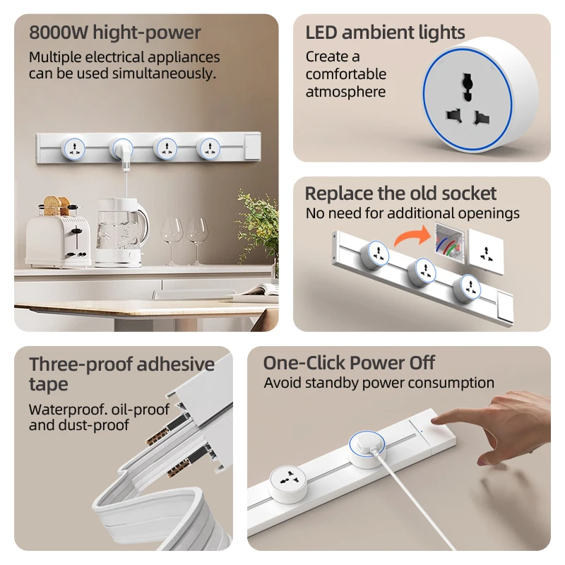 Brazil/Russian/Israel/Italy Track Socket 8000W Wall Power Socket With Switch FR EU US UK Standard Movable Adapter Plug with USB