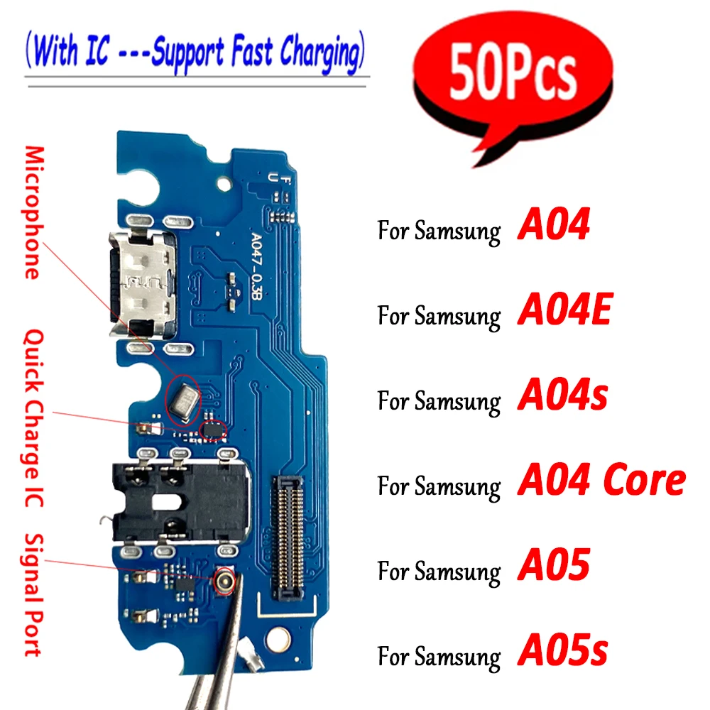 50Pcs，NEW USB Charger Charging Port Dock Connector Microphone Board Cable For Samsung  A04E A042F A04 Core A04S A047F A05 A05S