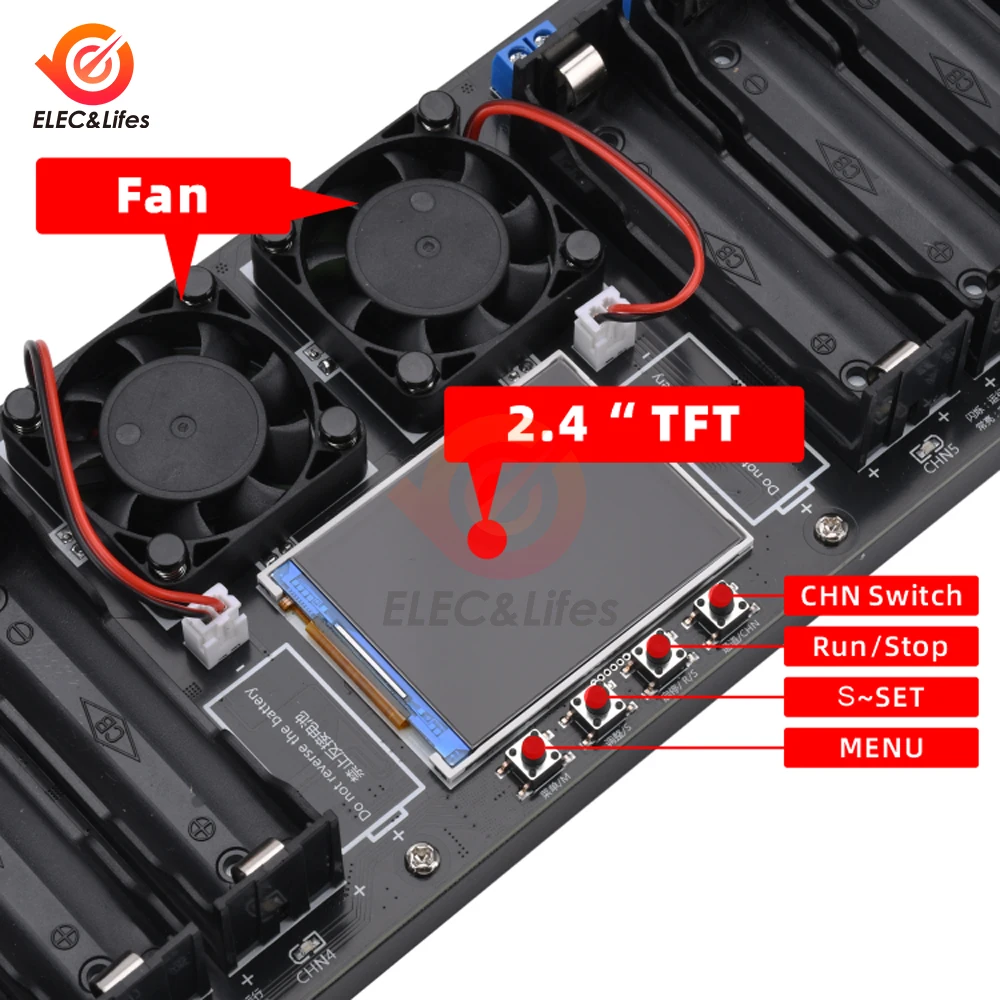 Imagem -05 - Polegadas Canais 18650 Capacidade da Bateria Testador de Resistência Interna Bateria de Lítio Módulo de Carregamento e Descarga Automática 2.4