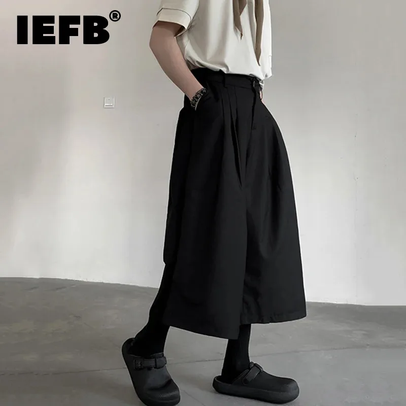 

IEFB Casual Pants Men's Wear Dark Style Wide Leg Trousers Simple Summer Loose Pocket Male Bottoms Fashion Calf-Length 9C5662