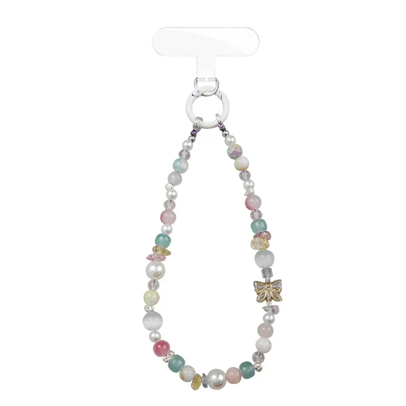 CHKAWOCI Colorful butterfly beaded mobile phone chain lanyard Sweet and cute colorful transparent round pearl jewelry