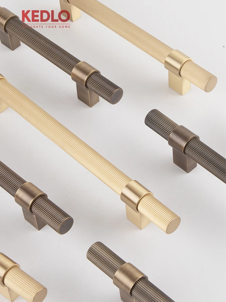KEDLO Modern Light Luxury 14mm Diameter Furniture Handle Solid Brass Line Antique Brass Pull Kitchen Cabinet Drawer Gold Handle