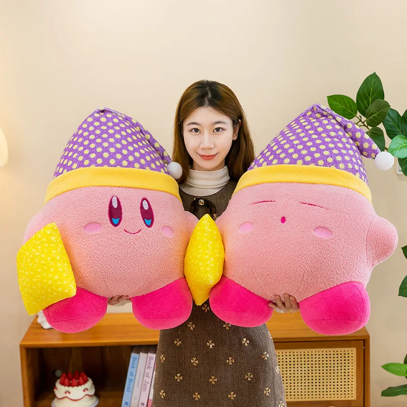 65cm Cute Nightcap Kirby Plush Toy Big Size Kawaii Cartoon Kirby Plushies Soft Stuffed Doll Girl Sleeping Pillow Birthday Gift view 2