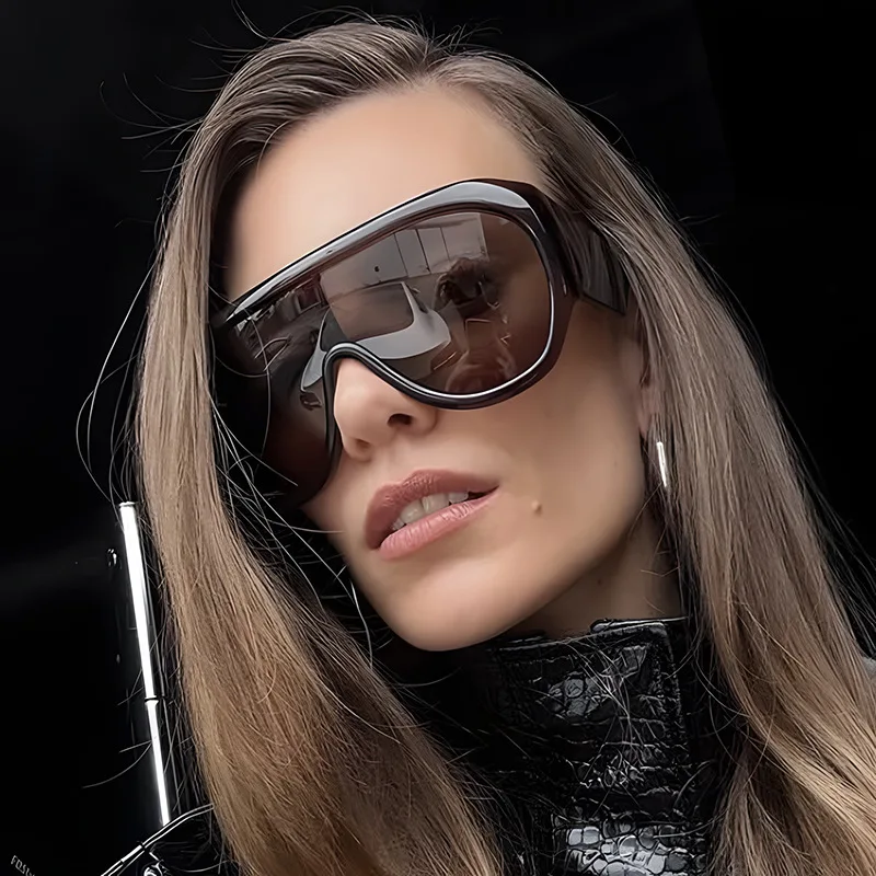 Luxury Brand Retro Big Frame Women Sunglasses Tea Color Square Pilot Shades UV400 Cool Men One Piece Sun Glasses image 2