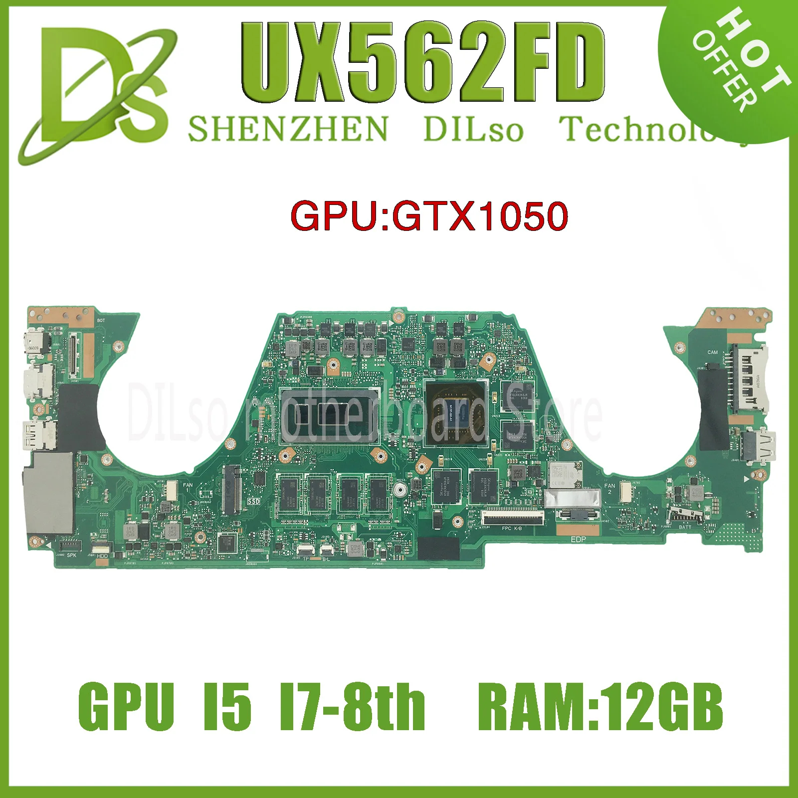 

KEFU UX562FD MAINboard For ASUS Zenbook UX562 UX562F UX562FD Q536FD Laptop Motherboard i5-8265U i7-8565U 12G/16G-RAM GTX1050-V2G