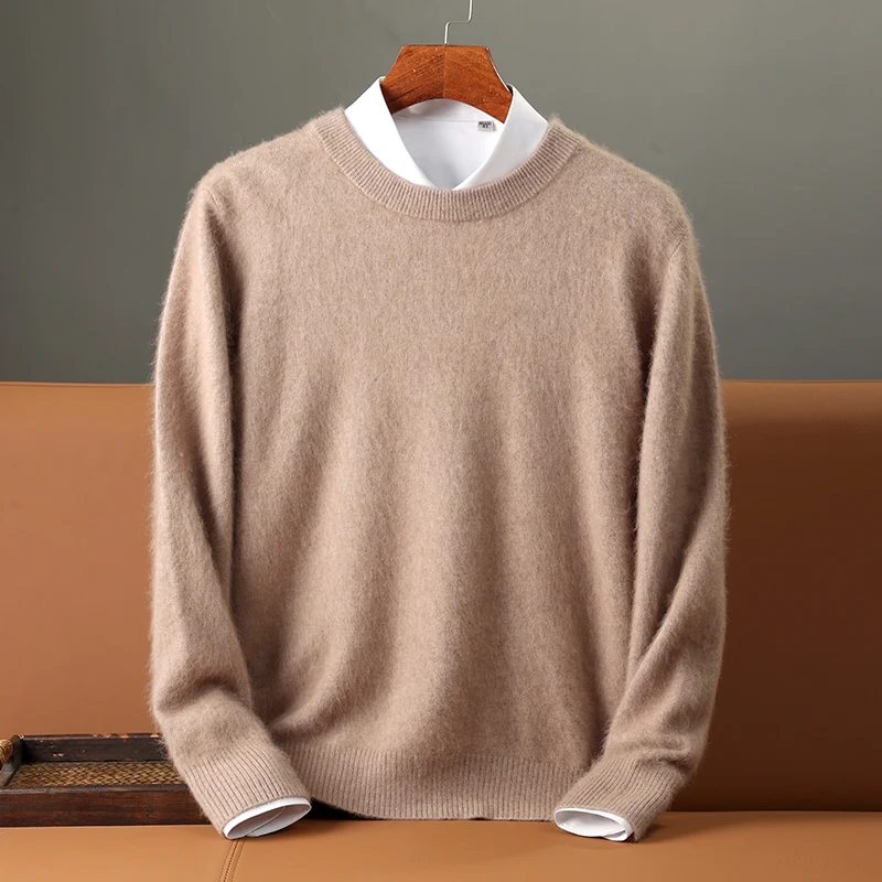 Ordos City 100% Cashmere Sweater Men\'s Solid Color Round Neck With Loose Plus Size Warm Bottom Jumper Autumn/winter Pullovers