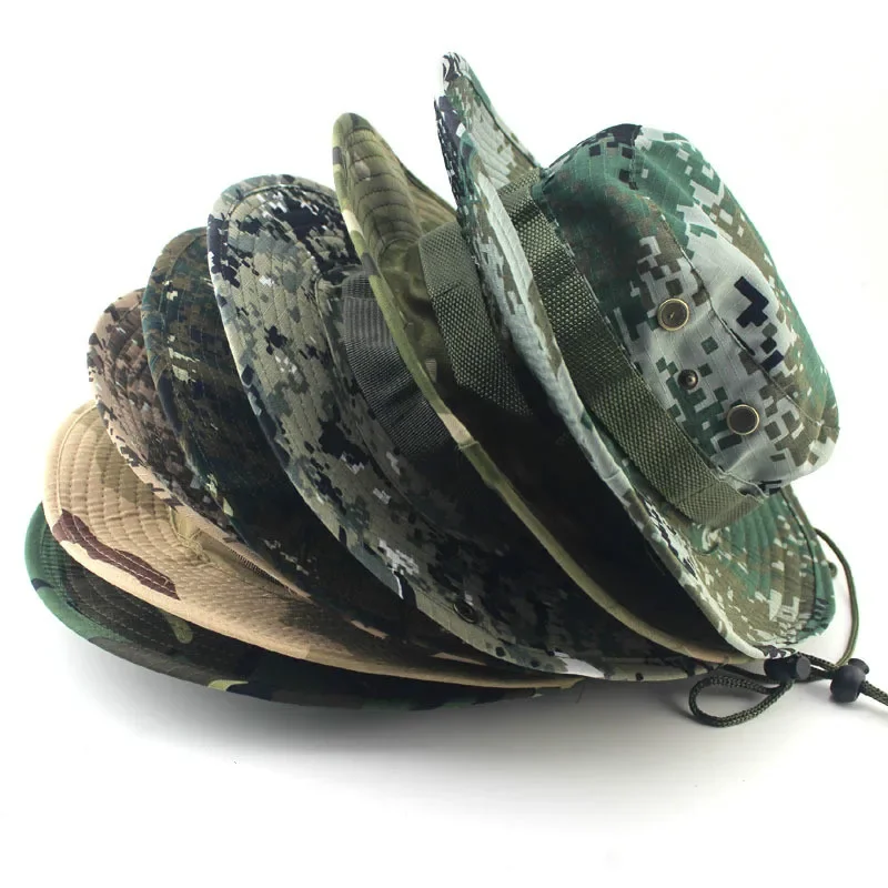 Camouflage Cap Boonie Hat Caps Camo Men Outdoor Sports Sun Bucket Cap Fishing Hiking Hunting Hats 60CM