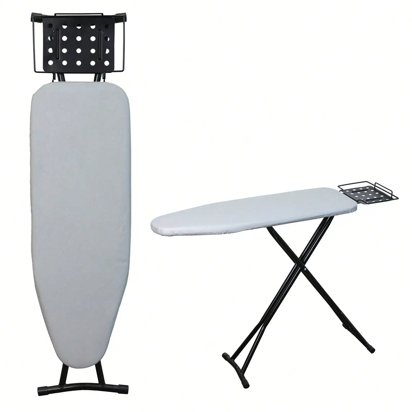 Klappbares Bügelbrett, 118 x 30 cm Oberfläche, 6 Höhenpositionen, Inklusive Bügeleisenhalter, Faltbares Design mit Verriegelungsmechanismus, Schwarz & Grau Optionen