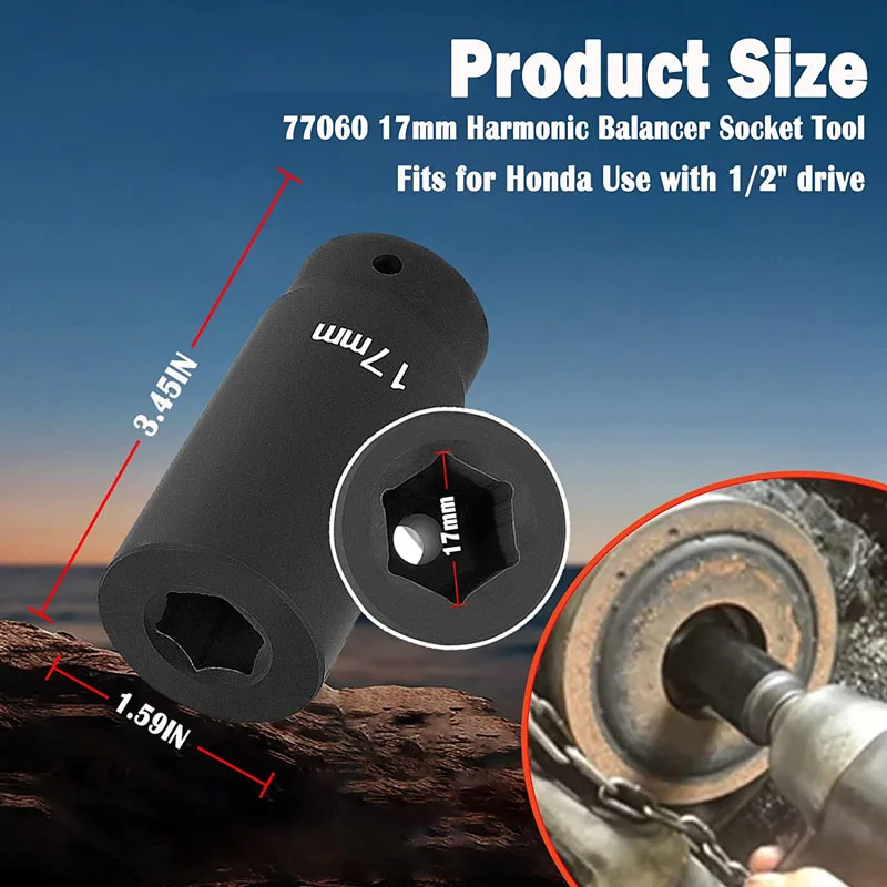 17mm Harmonic Balancer Socket Tool #77060- 3 Times Momentum Power of Standard Impact Sockets Fits for Honda Use with 1/2