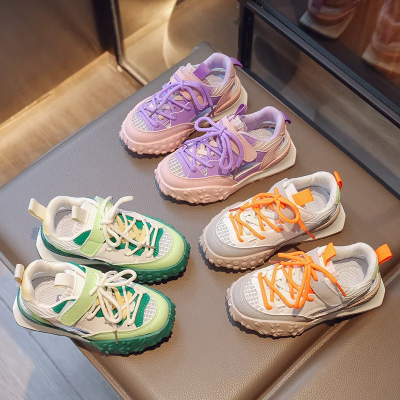 

Girls Sports Shoes Summer Colorful Children Sneakers Orange Hollowed Out Breathable Boys and Girls Shoes кроссовки детские