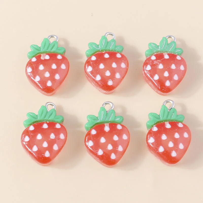 10 Stück 14 x 22 mm Kawaii Imitation Früchte Anhänger Harz Erdbeere Charms für Ohrring