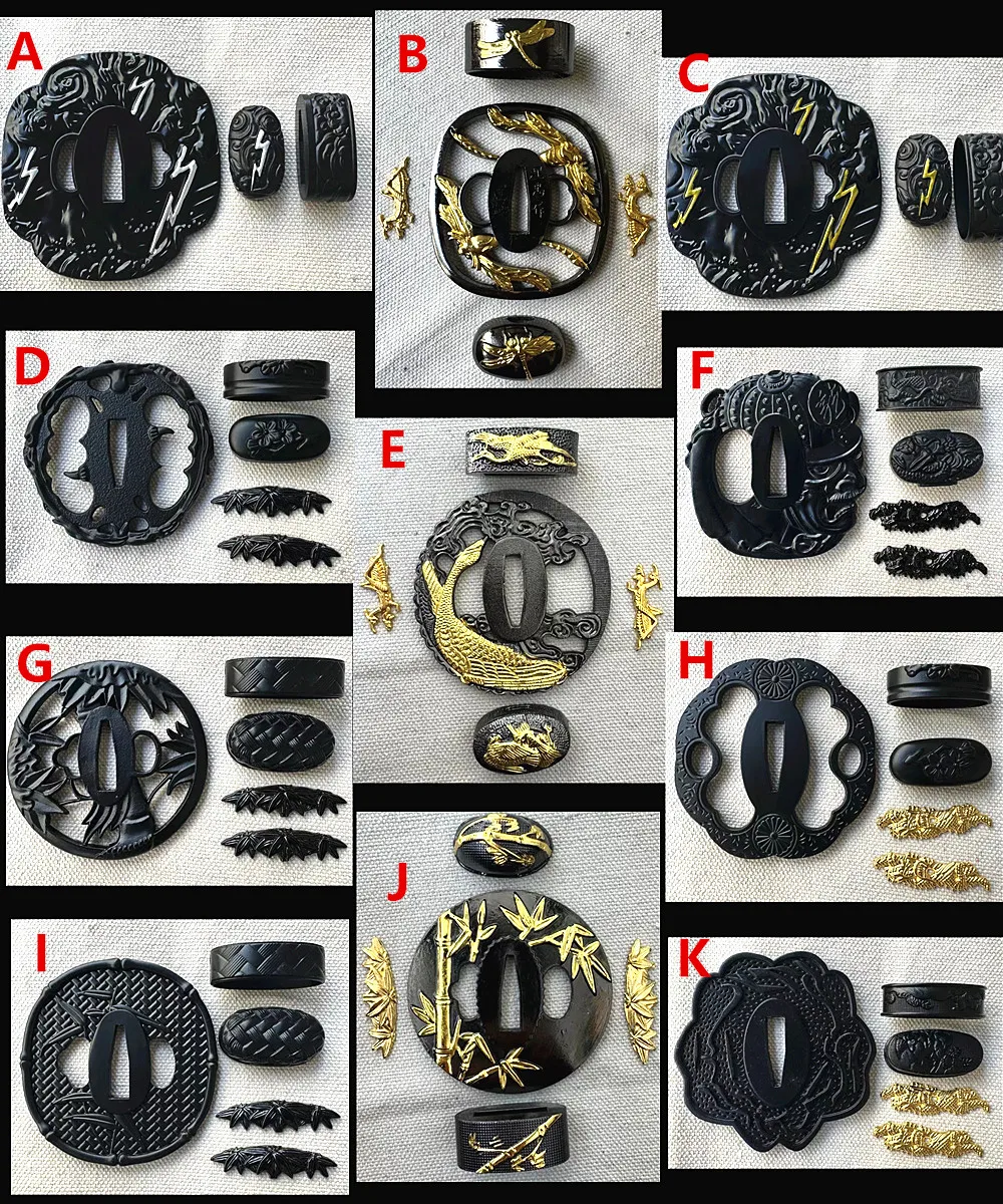 Black Alloy Tsuba&FuchI&Kashira&Menuki Fittings For Japanese Samurai Katana Sword Wakizashi Tanto Sword Katana