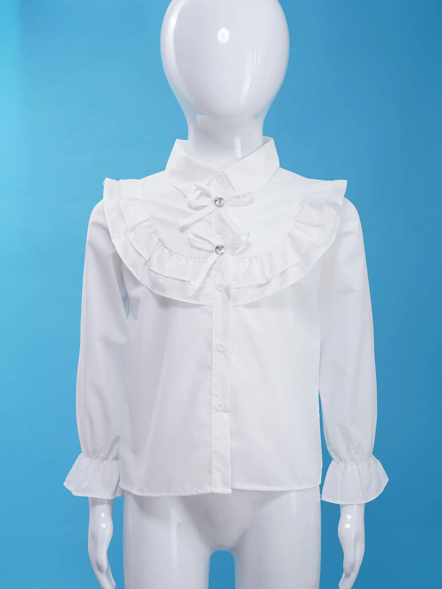 Kids Girls White Blouse Ruffle Shirt Long Sleeve Button Down Shirts Tops Princess Wedding Party Clothes Casual School Uniform