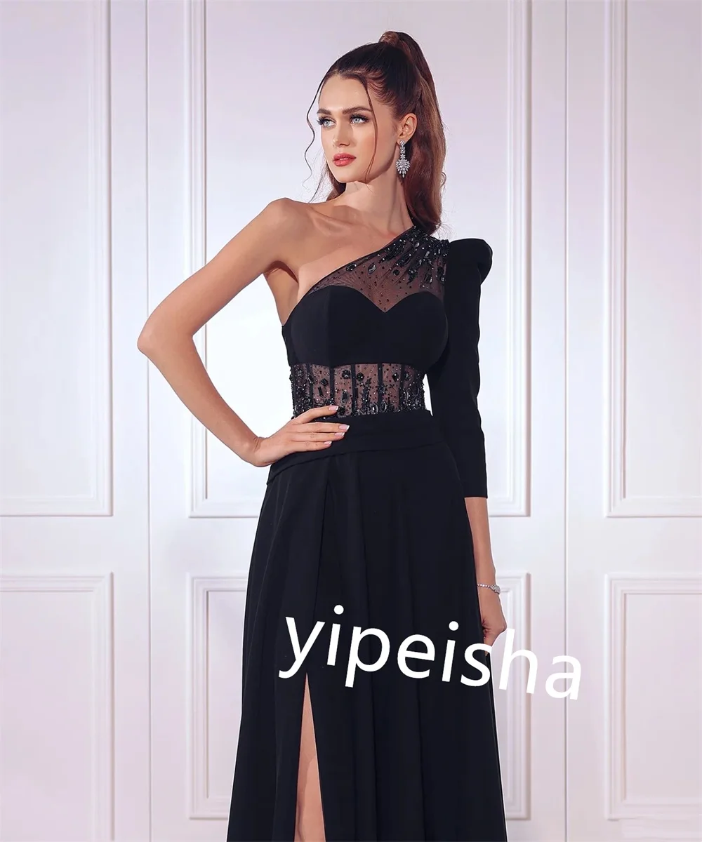 Jersey a juego personalizado, plisado con lentejuelas, corte en A, un hombro, vestidos largos, vestidos de noche, elegante, clásico, exquisito Pastrol