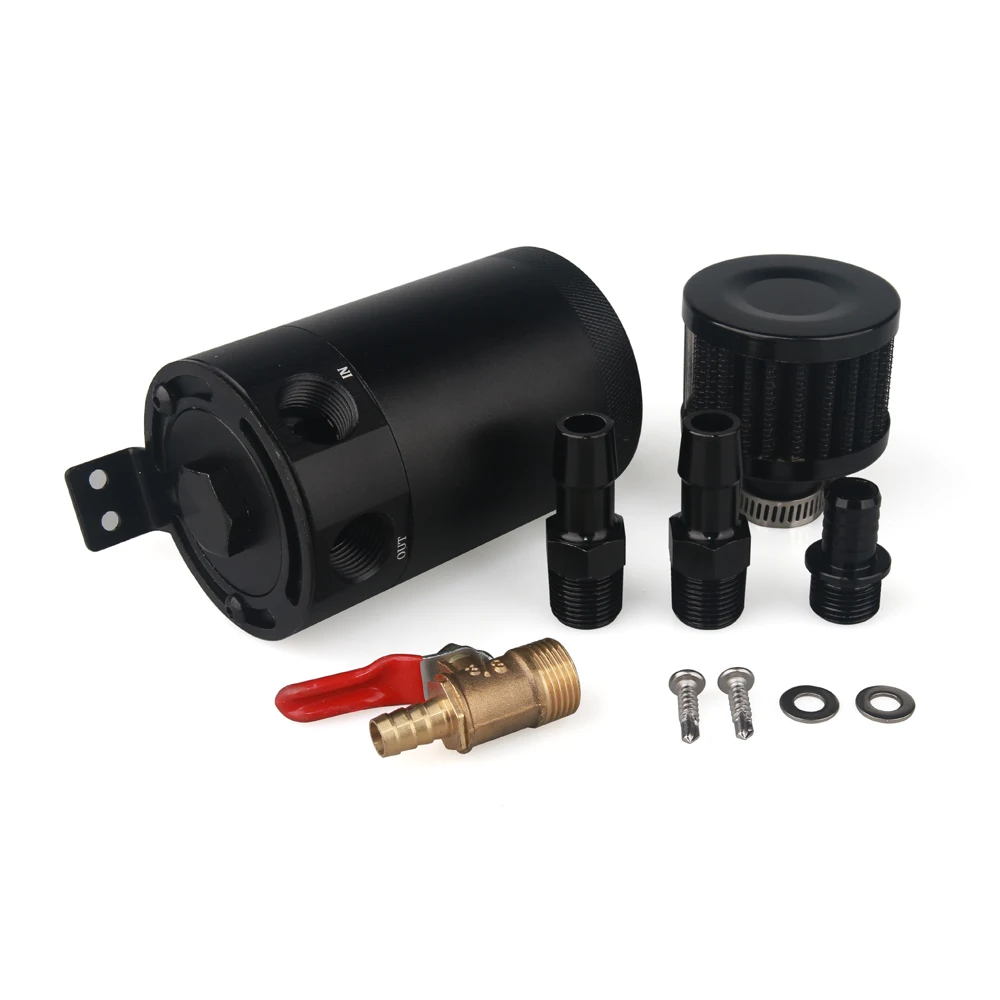 Universal 3-Port/2-Port Compact Baffled Oil Catch Can Tank Oil Catch Can Tank With Breather Filter Engine Mini Oil Separator
