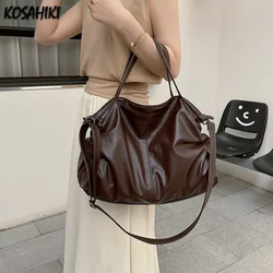 Koreańska skórzana koreańska dopasowana szykowna torebki na ramię casualowa solidna damska torba Crossbody Vintage Y2k duże torba z rączkami o dużej pojemności