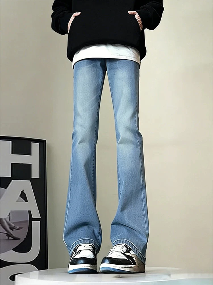 

Мужские зимние джинсы Slim Fit Micro Flare с флисовой подкладкой, удлиняющие ноги, в американском стиле, зауженные прямые джинсы