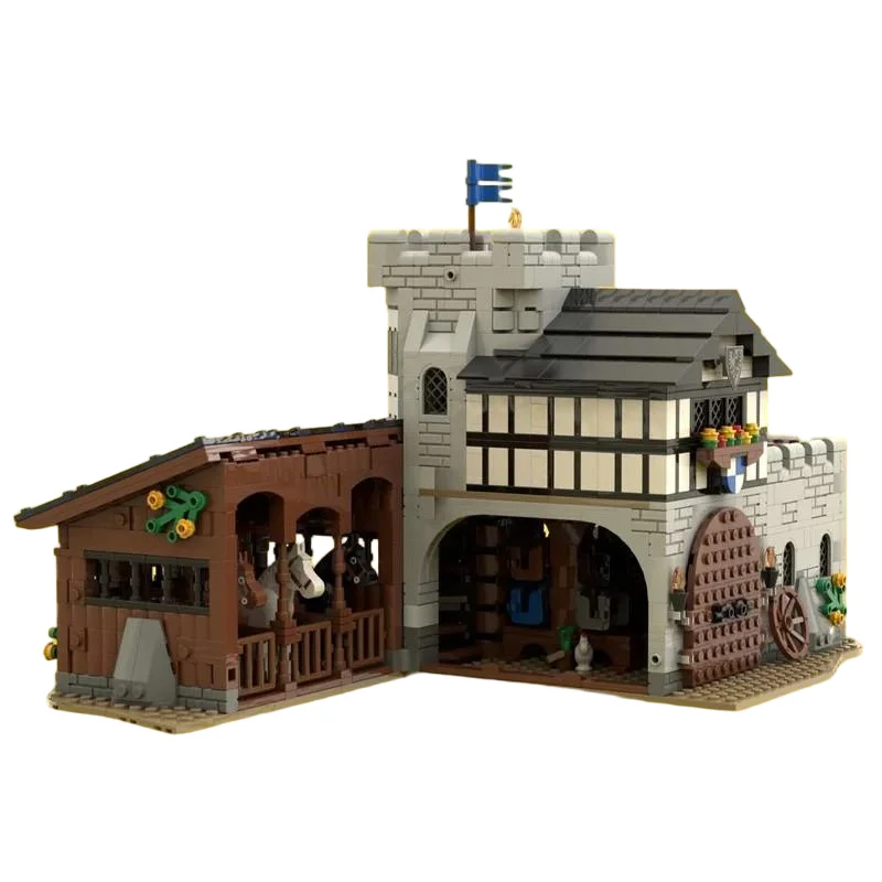 مجموعة البناء المستقرة - MOC-141494 نموذج منزل قلعة العصور الوسطى وعرض الشارع، لعبة مكعبات البناء التعليمية للأطفال Ornam