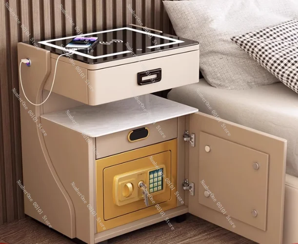 

Home Smart Bedside Table Safe Integrated Bedroom Storage Cabinet Simple Modern Wireless Charging Safe with Light