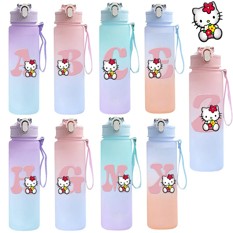 Sanrio 750ml Gradient Alphabet Color Cartoon Straw Plastic Cup Outdoor Sports Aldult Portable Large Capacity Childrens Drink Cup