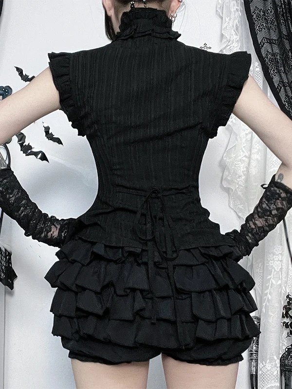 Wannathis Gothic Sle Bla ort Sve Puffy Rok irt Y2K Top voor Trendy Meisjes Halloween Kostuum Polyester Vezel Slim Fit