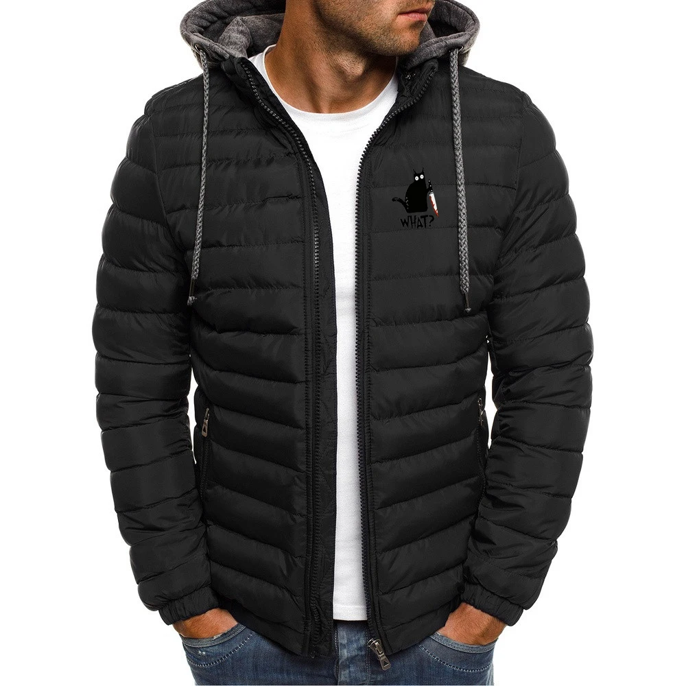 2025 Cappotto per il tempo libero da uomo autunno e inverno Coltello divertente Gatto Cartone animato stampato Logo Stampa Fodera in cotone Felpe con cappuccio Giacca comoda