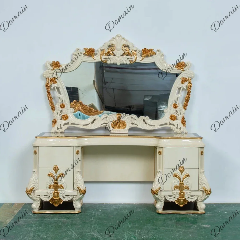 Modern style ！@French Style Bedroom Furniture Sets Makeup Vanities Table Luxury Classical Solid Wood Dressing Table With Mirror