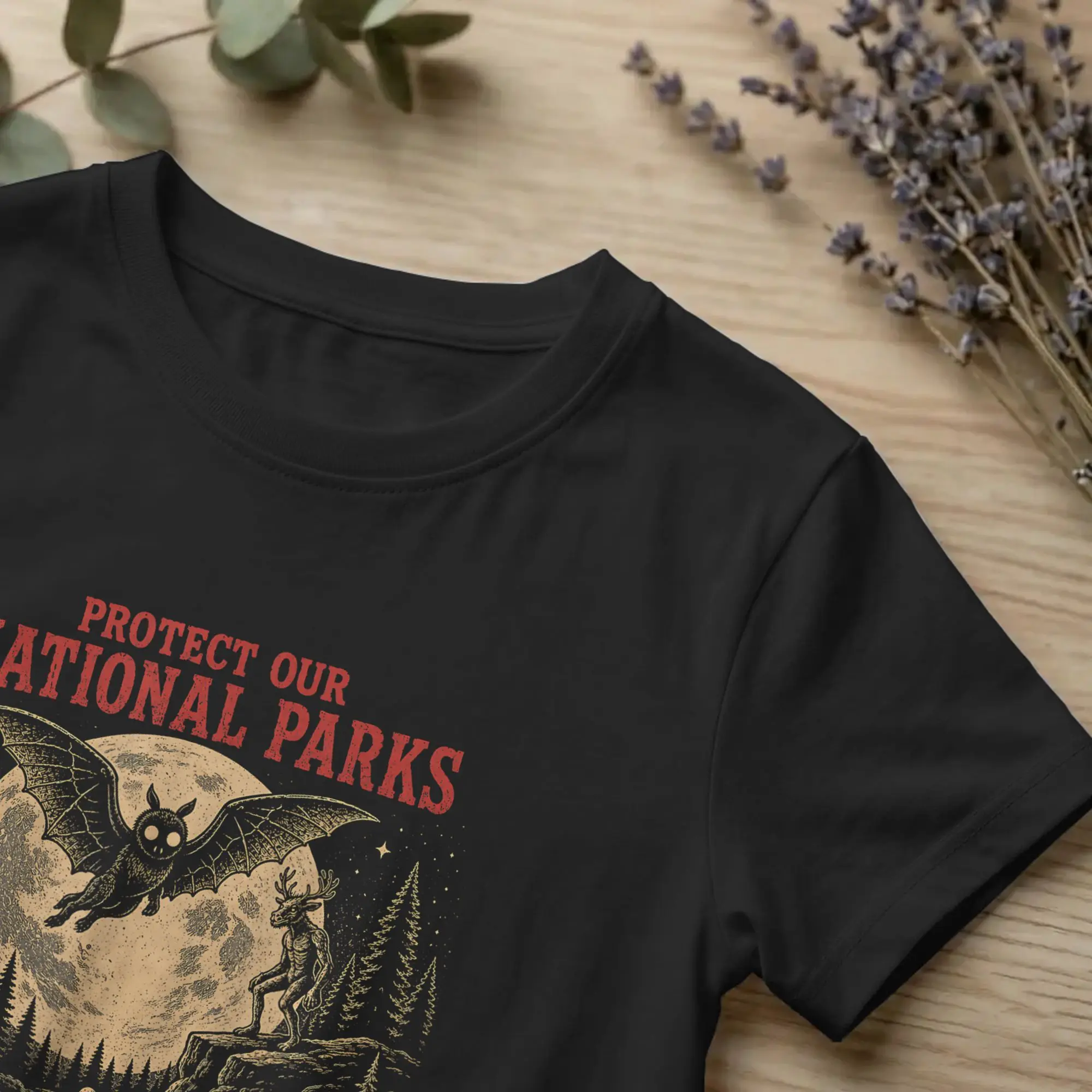 Men's T-Shirt Protect Our National Parks Horror Casual Cotton Tee Shirt Mothman Cryptid Weirdcore T Shirts Crew Neck merchandise