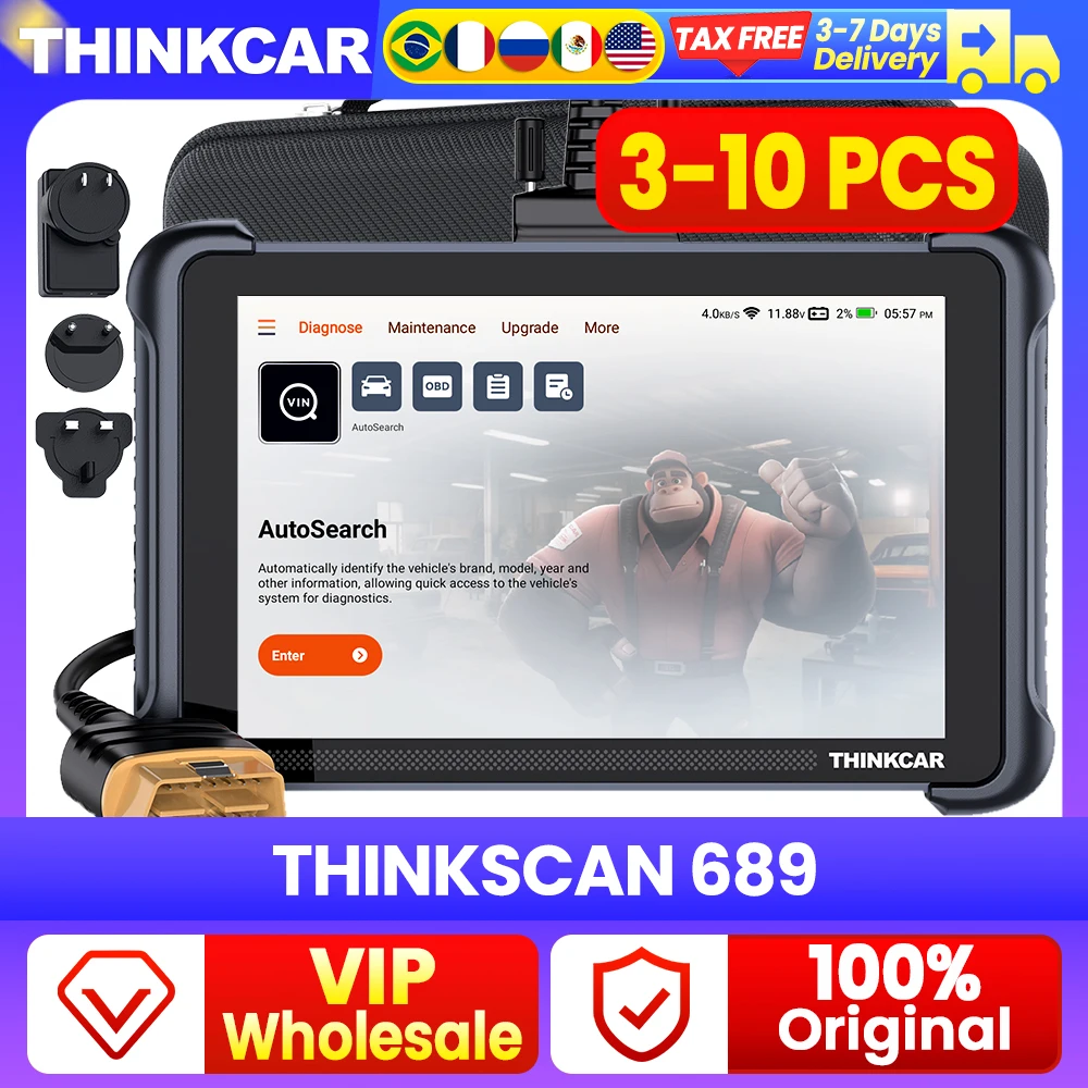 3-10 PCS Wholesale THINKCAR THINKSCAN 689 Professional Car Diagnostic Tools CANFD DOIP Bi-directional ECU Coding 34 Reset VIP