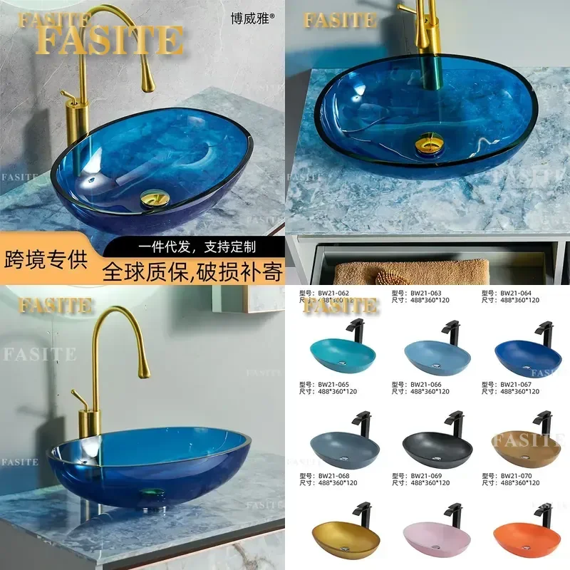 For Bathroom Transparent Tempered Glass Counter Basin Modern Art Washbasin Hotel Home Sink Durable Elegant Design Easy Clean