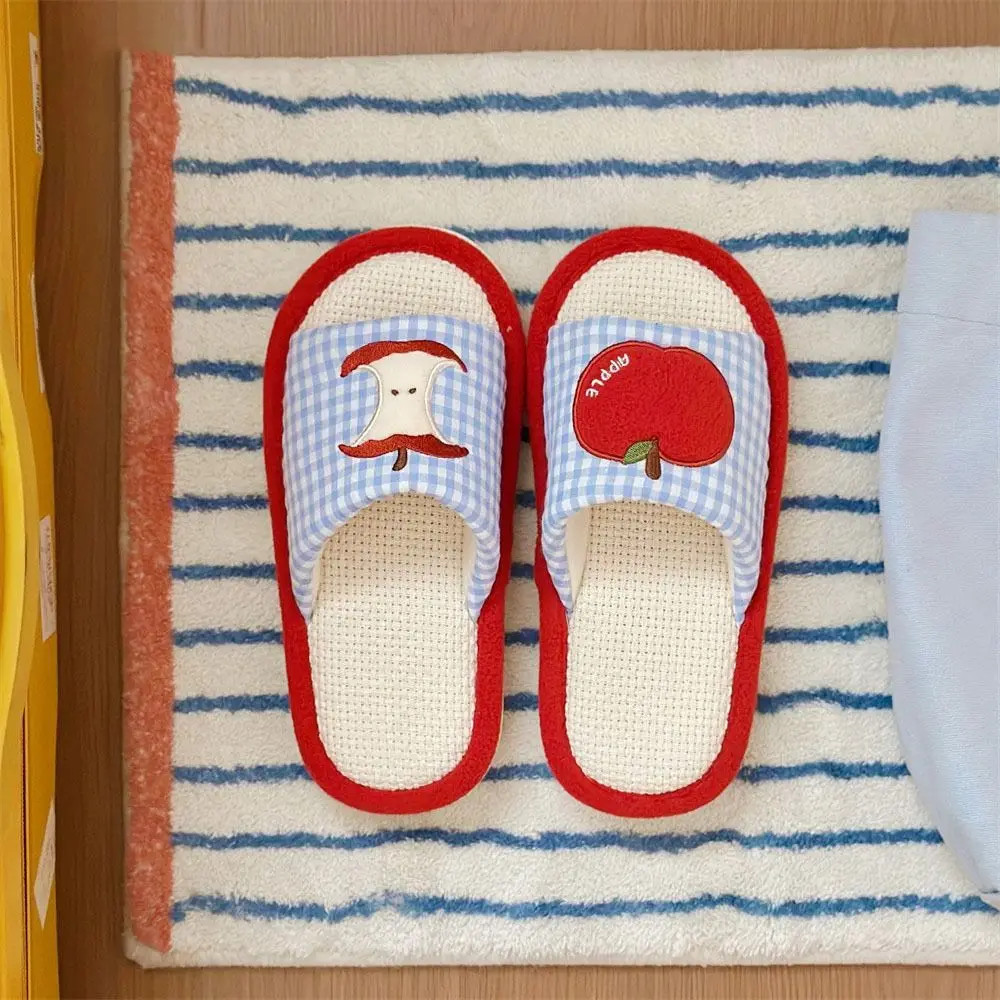 مريحة الفراولة منزل الكتان النعال المضادة للانزلاق الكتان الحلو النعال النساء شبكة شريط الفواكه شبشب منزل الفتيات #2