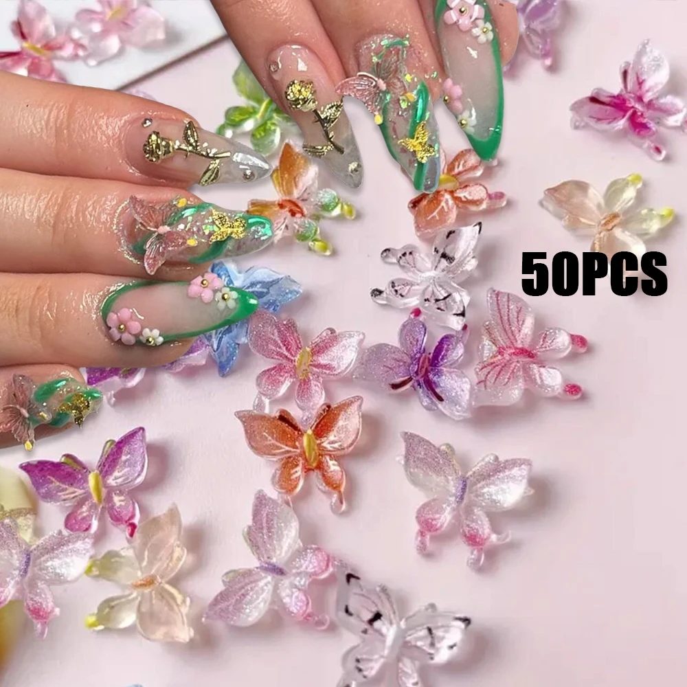 50 шт. 3D мерцающие крылья бабочка для ногтей Шарм градиент 3D бабочка украшения для ногтей Аврора бабочки DIY 3D маникюрные аксессуары