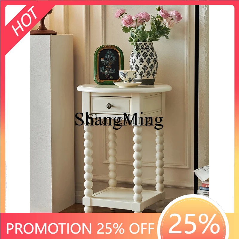 

SM wind solid wood round few living room sofa side cabinet high and low solid wood plant display rack