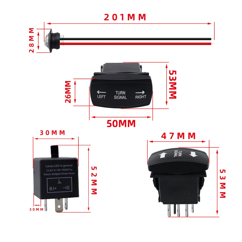 Universal ATV UTV Turn Signal Kit SXS Street Legal Kit With Turn Signal Light Rocker Switch Flasher Relay Fuse Line LED Lights