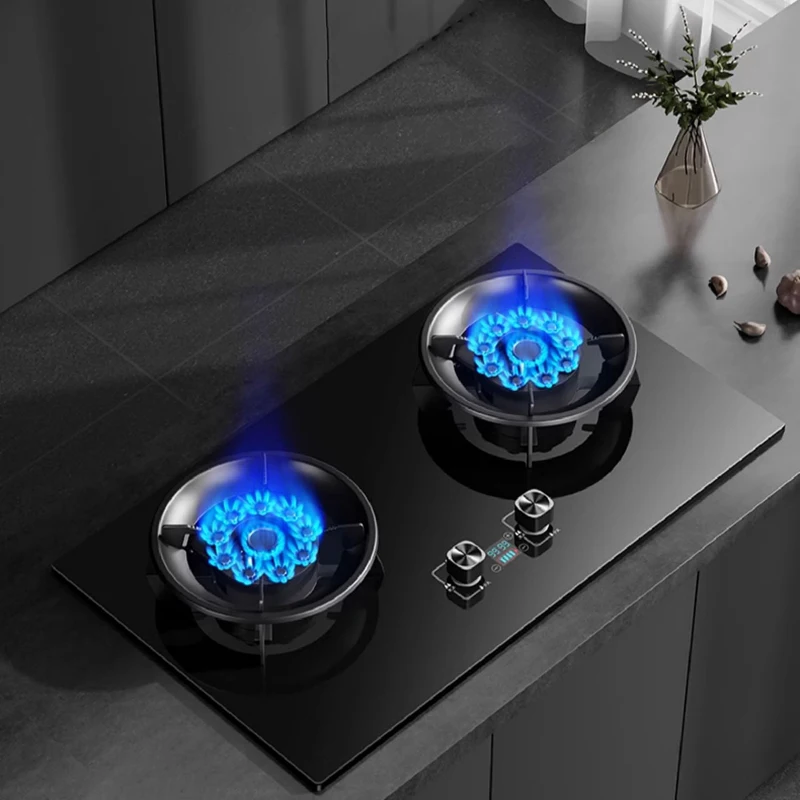 Estufa de gas con tapa abatible, cocinas de gas inteligentes GLP, batería superior de vidrio, estufa de gas de 2 quemadores para cocina