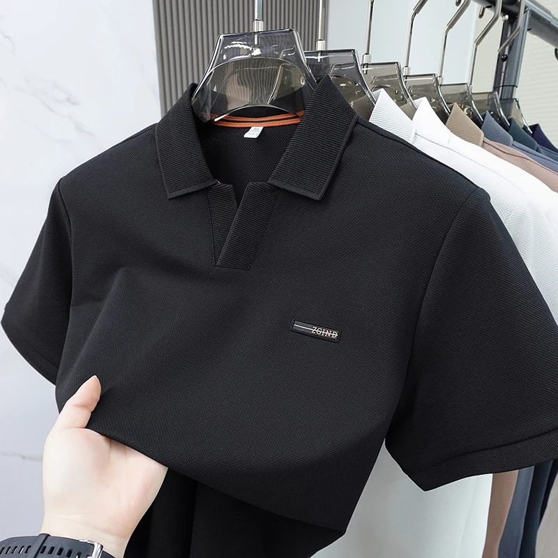 Hochwertiges Marken-Sommer-Polohemd mit kurzen Ärmeln für Herren, exquisites Abzeichen-Design, atmungsaktives und bequemes T-Shirt-Oberteil – Detail 24