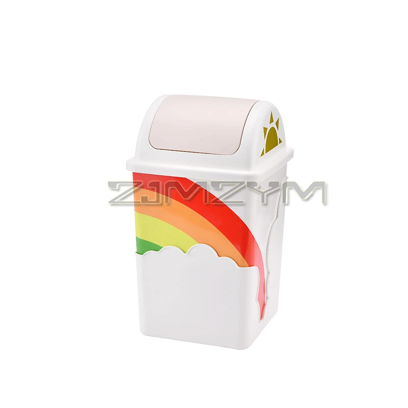 Rainbow Trash Can Large-Capacity Plastic Bin Assorted Office Home Garbage Container Kids Room Decor Creative Waste Bin