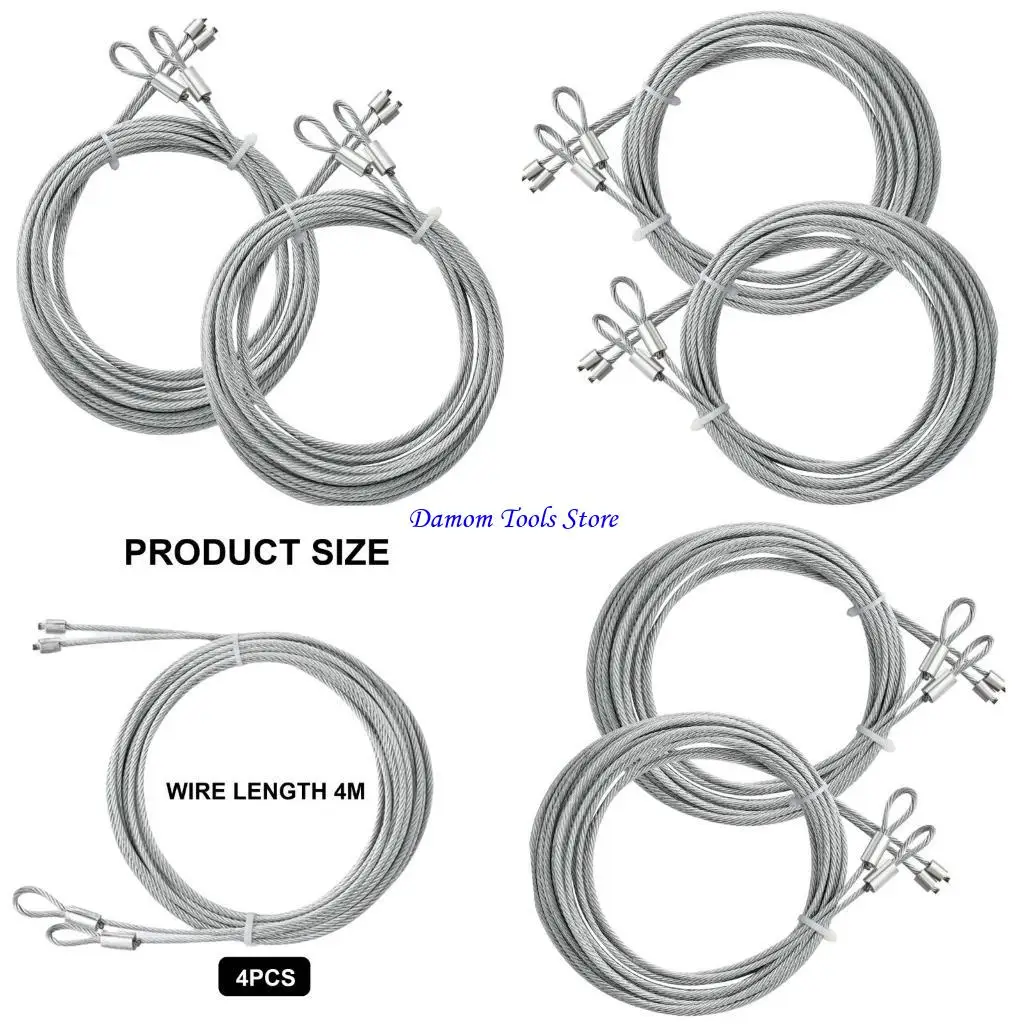 

57BE Set of 4 Galvanized Garage Door Cables 13Feet Long Cable for Secure Operate