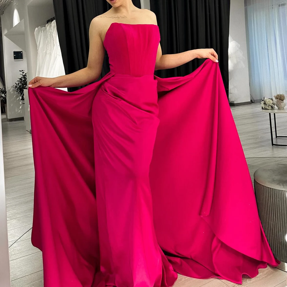 

Customized Graceful Draped Strapless Floor Length Vestidos De Fiesta Straight Jersey Sleeveless Sweep Train Vestidos Para Mujer