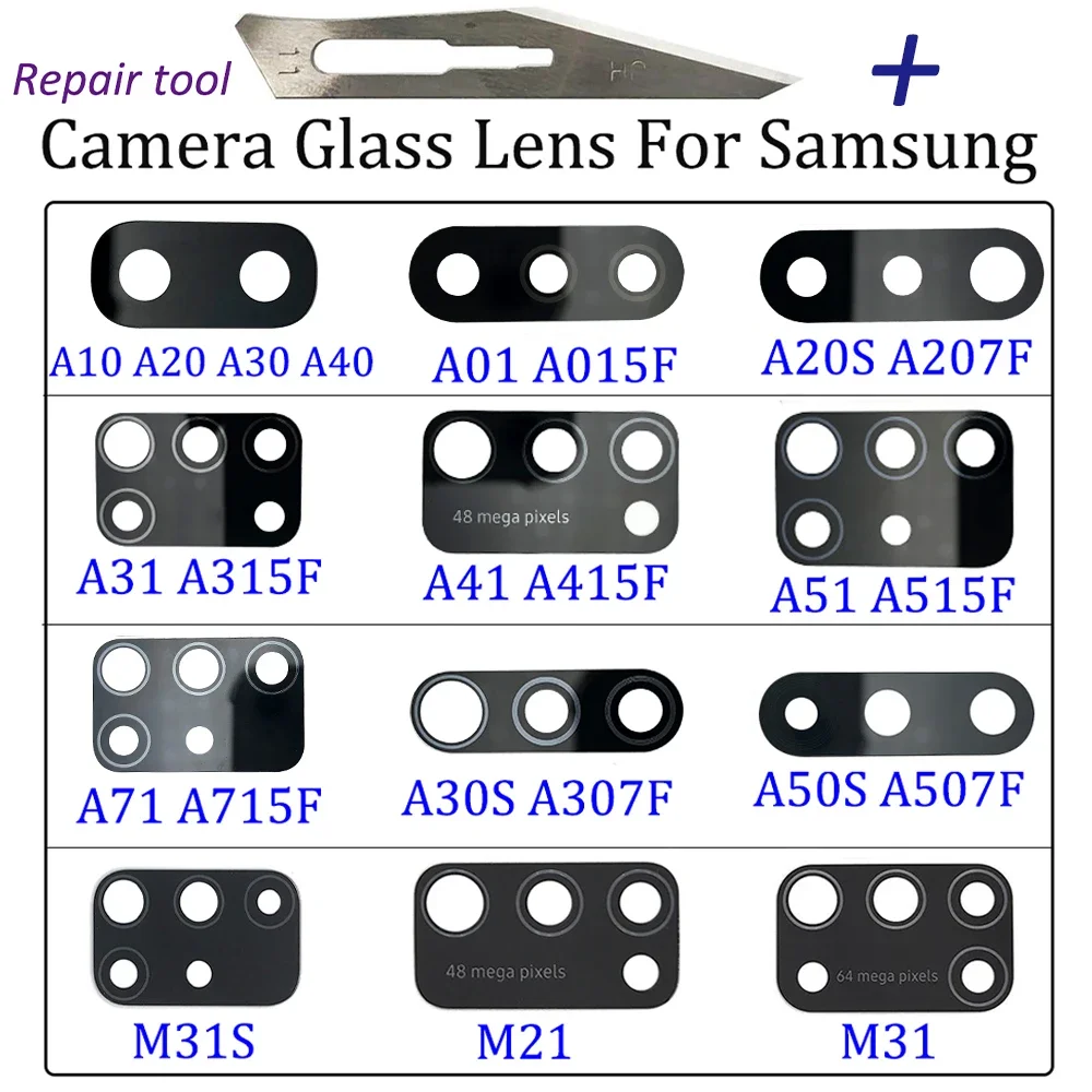 2Pcs，Back Rear Camera Replacement Glass Lens With Ahesive For Samsung A80 A31 A51 A71 A30S A50S A70S A21S A1 A50 A40 M21 M31 A01