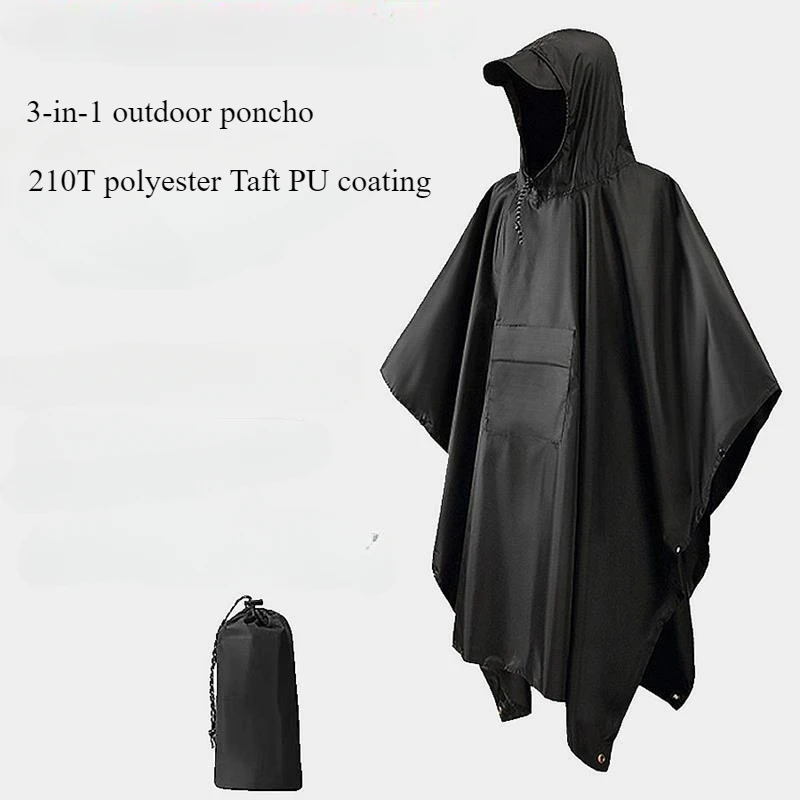 3 in 1 Outdoor Tactical Rain Poncho Individual Cape Camping Raincoat Rainstorm-level Waterproof Hiking Rain Coat Poncho Men
